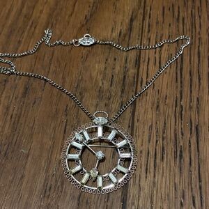 Vintage Start-Art Sterling Clock Baguette Pearl Rhinestone Brooch Pendant